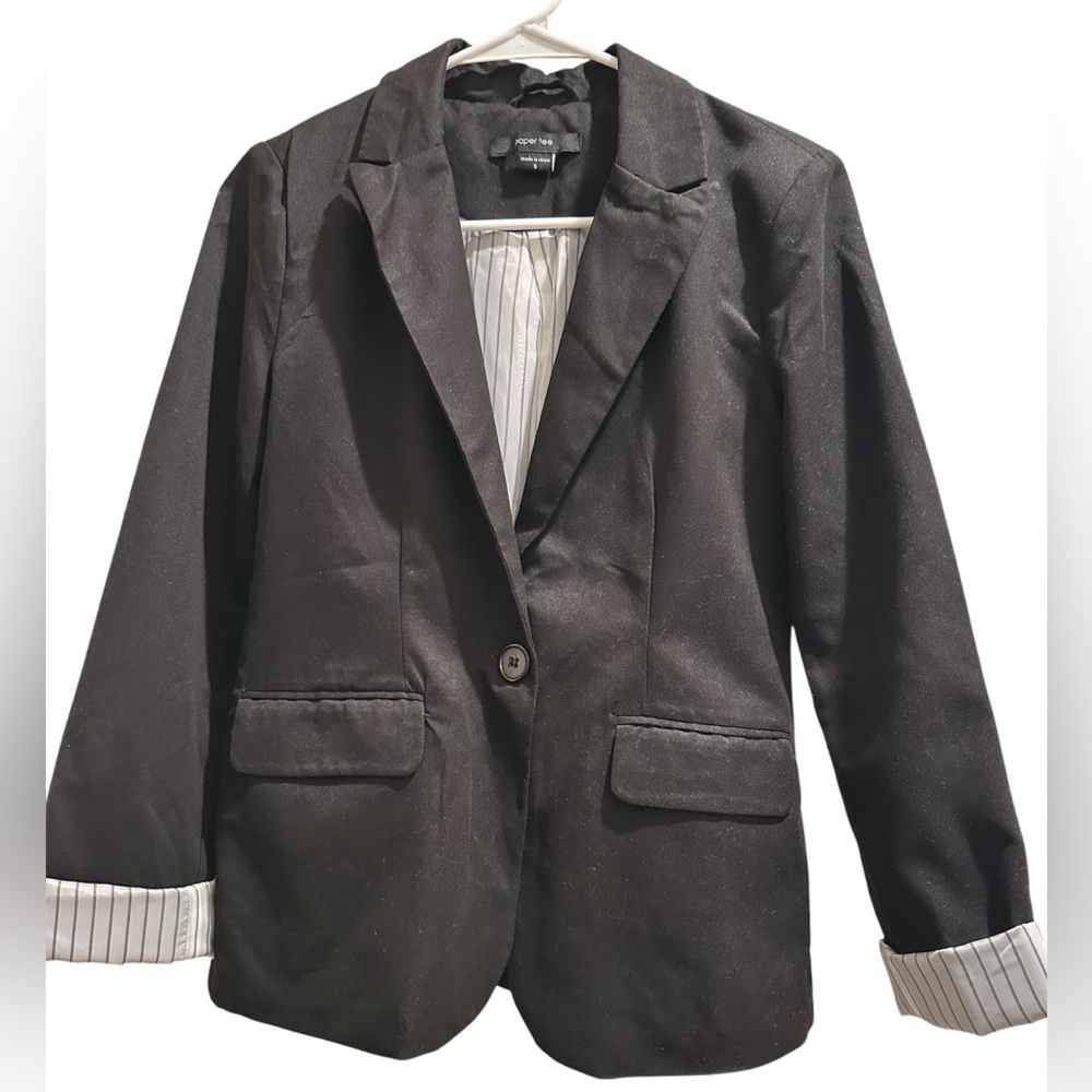 Women Black Blazer with Striped Lining - Size Small